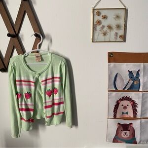 Vintage Faded Glory 3T Green Striped Cardigan with Embroidered Strawberries